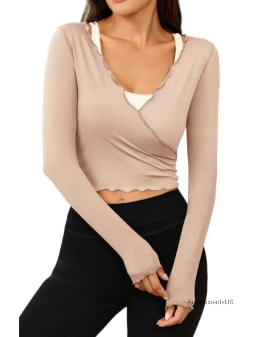 Long Sleeve Wrap Crop Top Women's Athletic Yoga Pilates Shirt